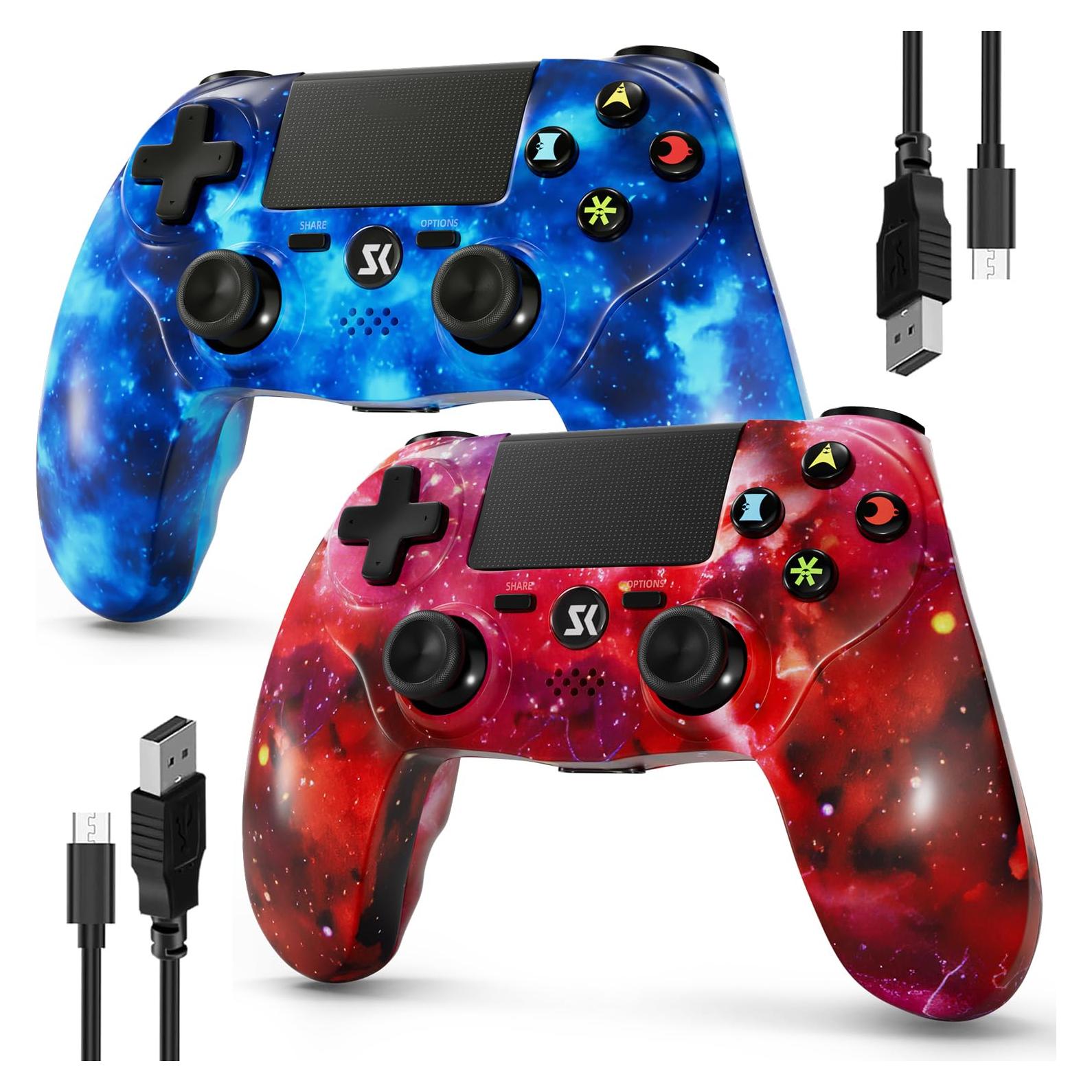 2 Pack Wireless Controller for PS4, Playstation 4 Game Controller with Double Shock, Touchpad, Six-axis Motion Sensor, 800mAh Battery, Controller Compatible with PS4/Slim/Pro/PC/PS3.(Blue and Red)
