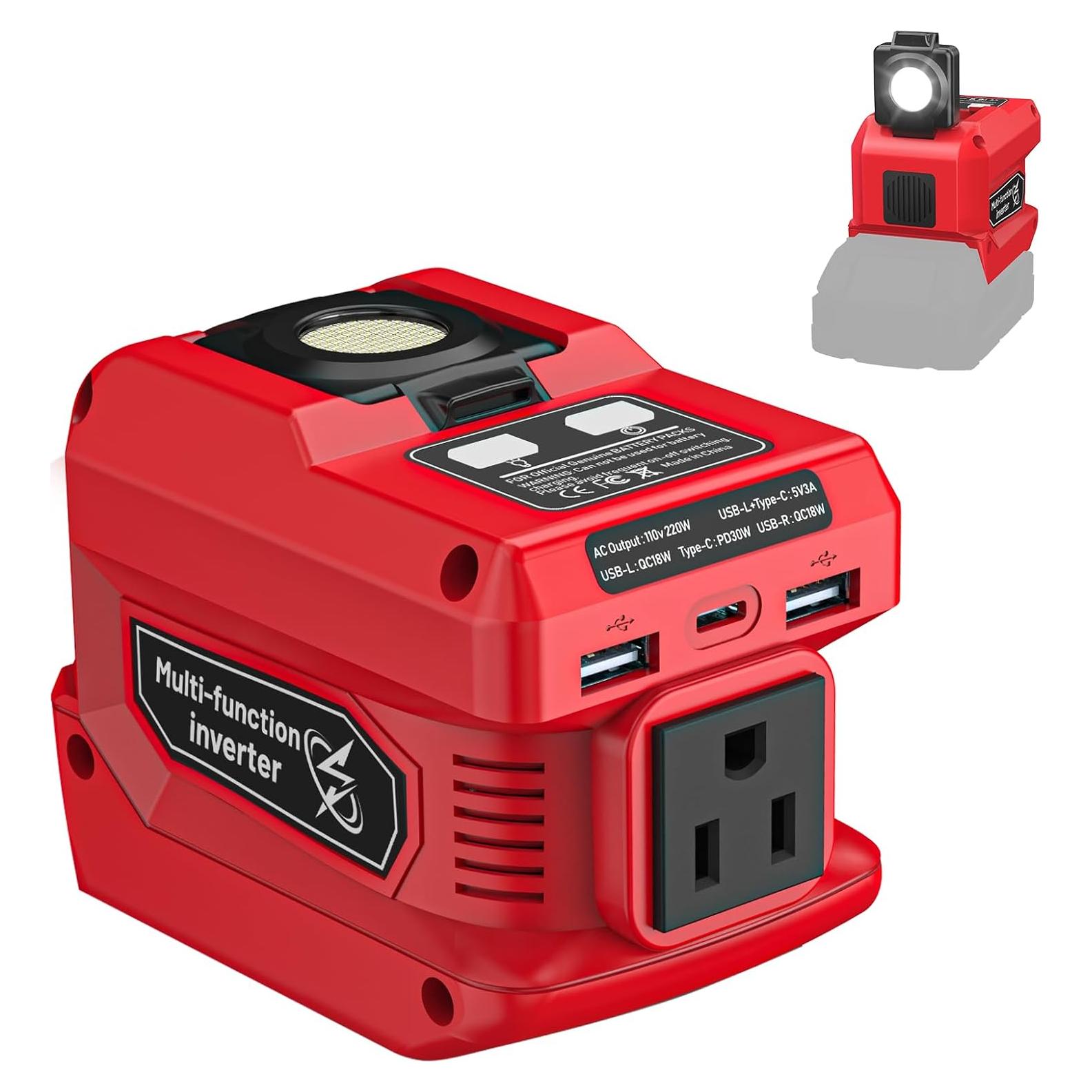Inversor 220W Azocek para Batería Milwaukee 18V USB-C LED
