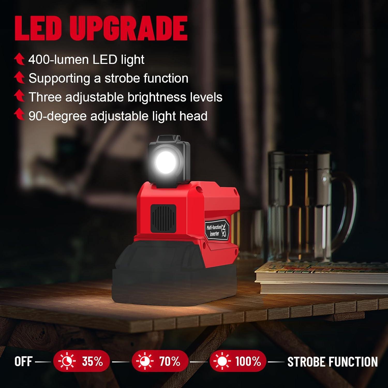 Inversor 220W Azocek para Batería Milwaukee 18V USB-C LED