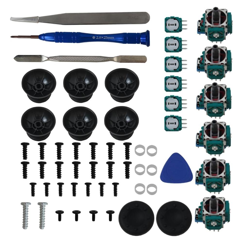 6PCS For PS5 Analog Stick Replacement for Playstation 5 Controller, Joystick Repair Kit, Fix Drift & Enhance Grip with 3D Analog Joysticks, Thumbstick Caps, Tools & Screws