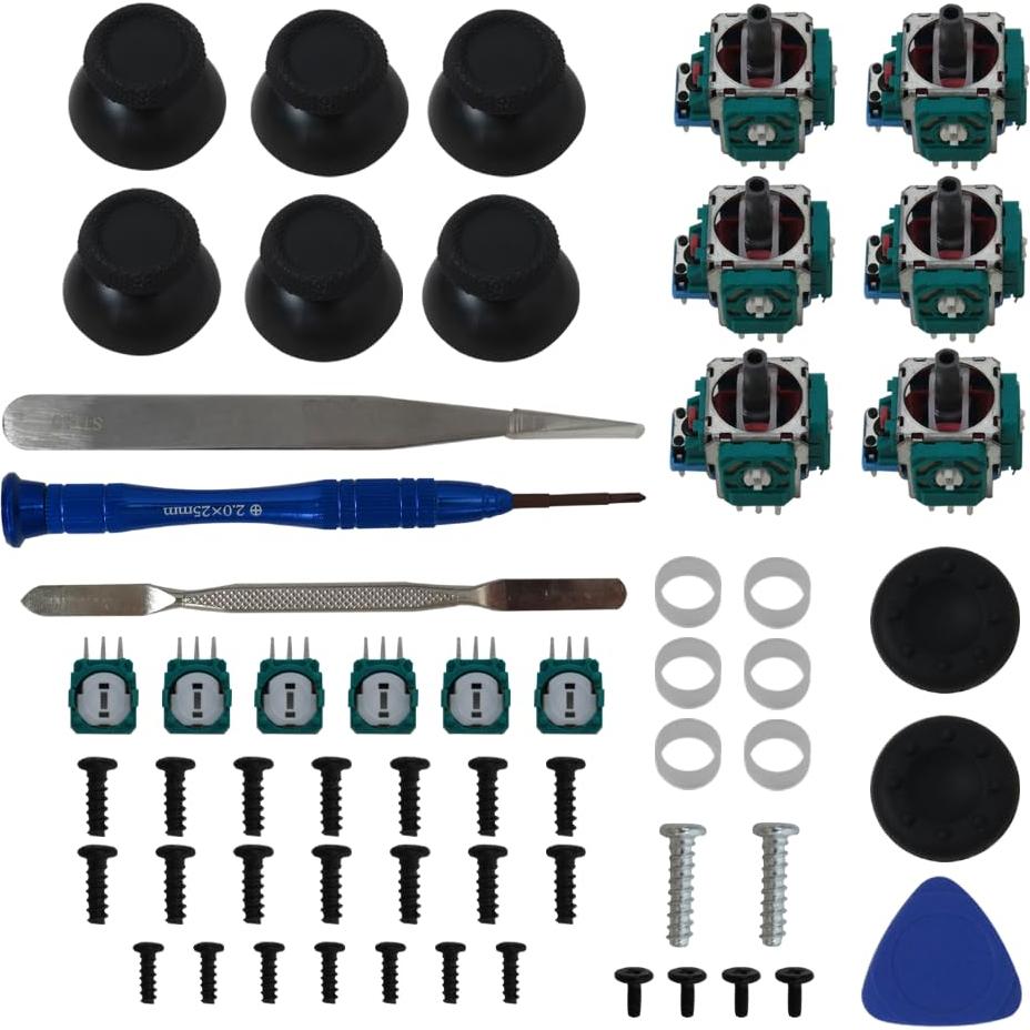 6PCS For PS5 Analog Stick Replacement for Playstation 5 Controller, Joystick Repair Kit, Fix Drift & Enhance Grip with 3D Analog Joysticks, Thumbstick Caps, Tools & Screws
