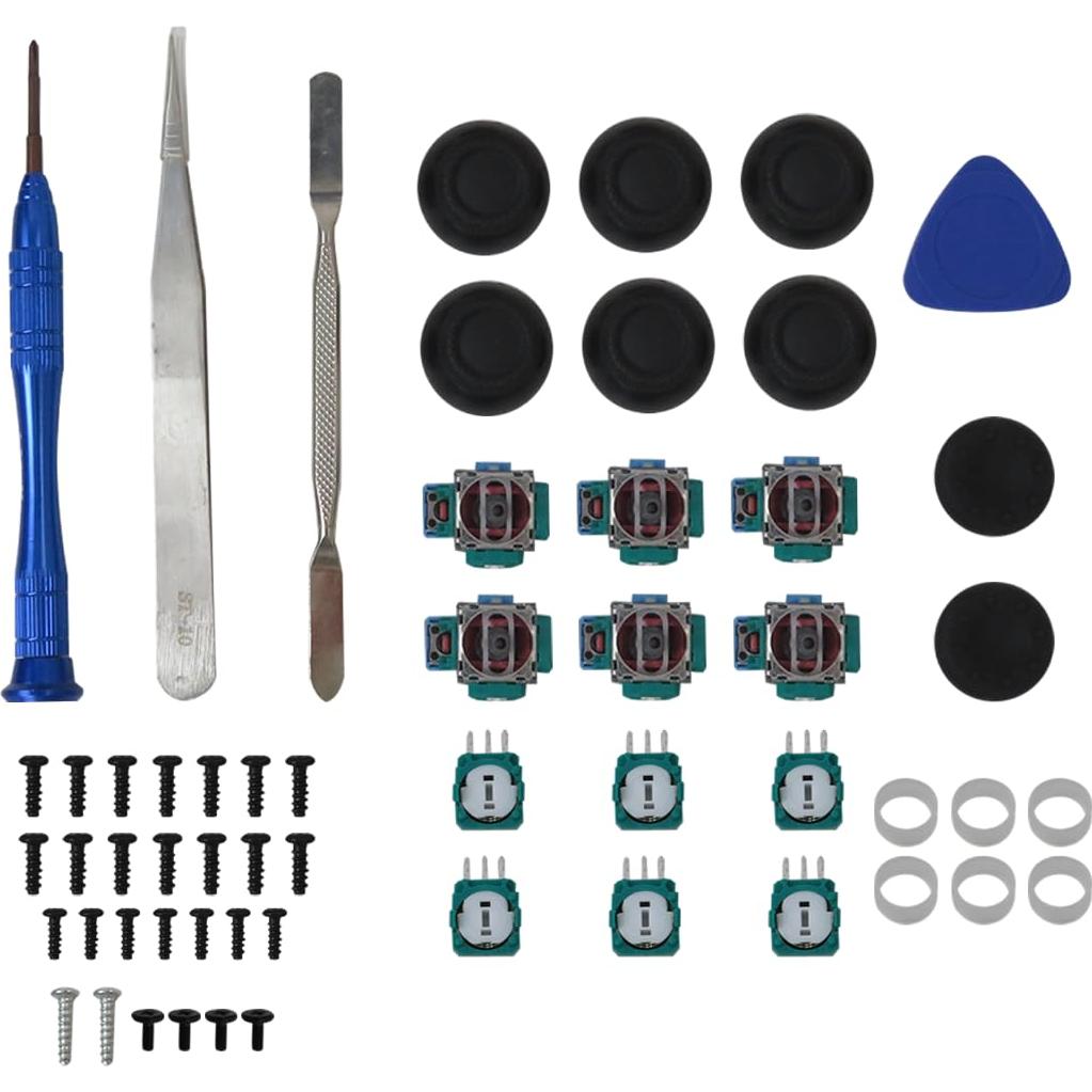6PCS For PS5 Analog Stick Replacement for Playstation 5 Controller, Joystick Repair Kit, Fix Drift & Enhance Grip with 3D Analog Joysticks, Thumbstick Caps, Tools & Screws