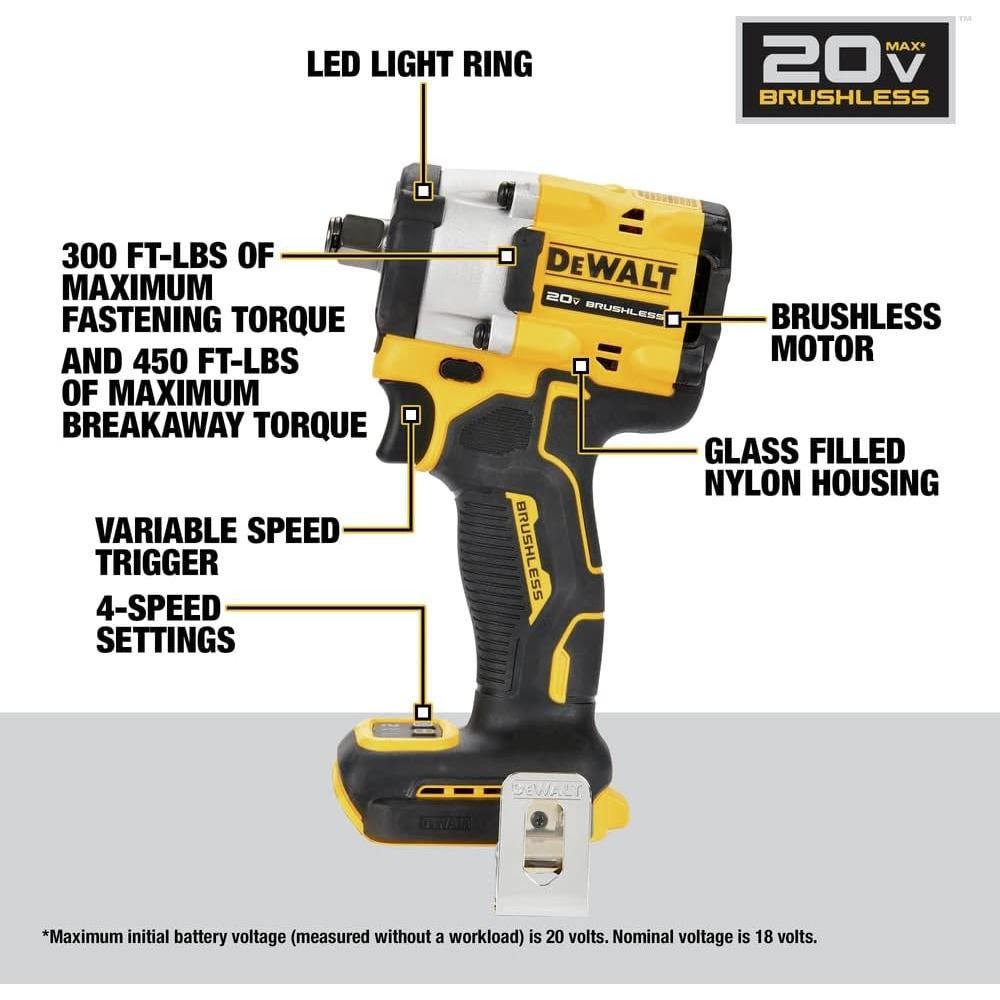 Llave de Impacto Inalámbrica DEWALT DCF921B 20V 1/2" 406.3 Nm