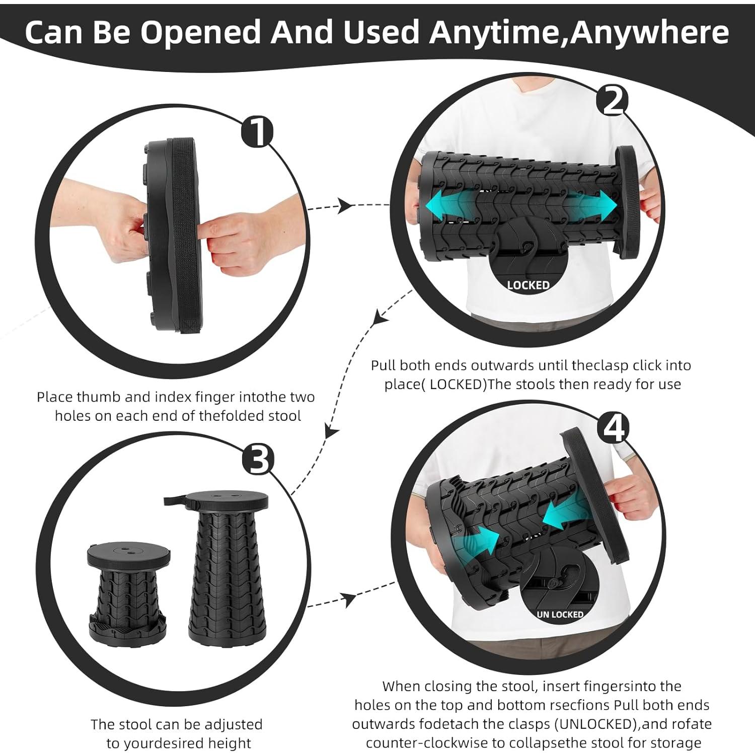 Taburete Plegable Qiguet Negro 12 Alturas 181 kg Camping