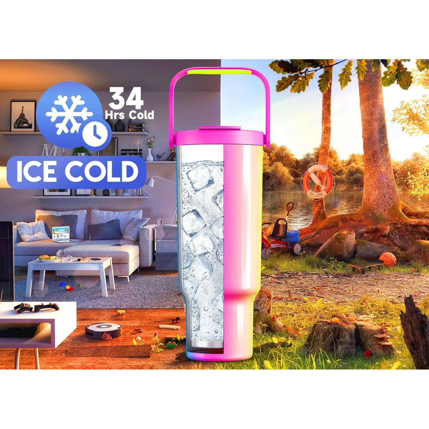 Taza Aislada Meoky 1.2 L con Asa y Popote, Color Carnaval