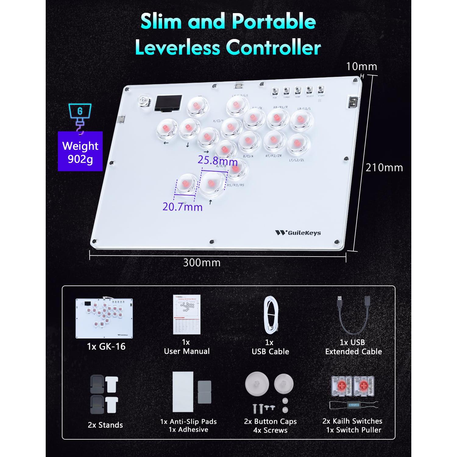 Controlador de Arcade GuileKeys GK-16 Blanco con RGB
