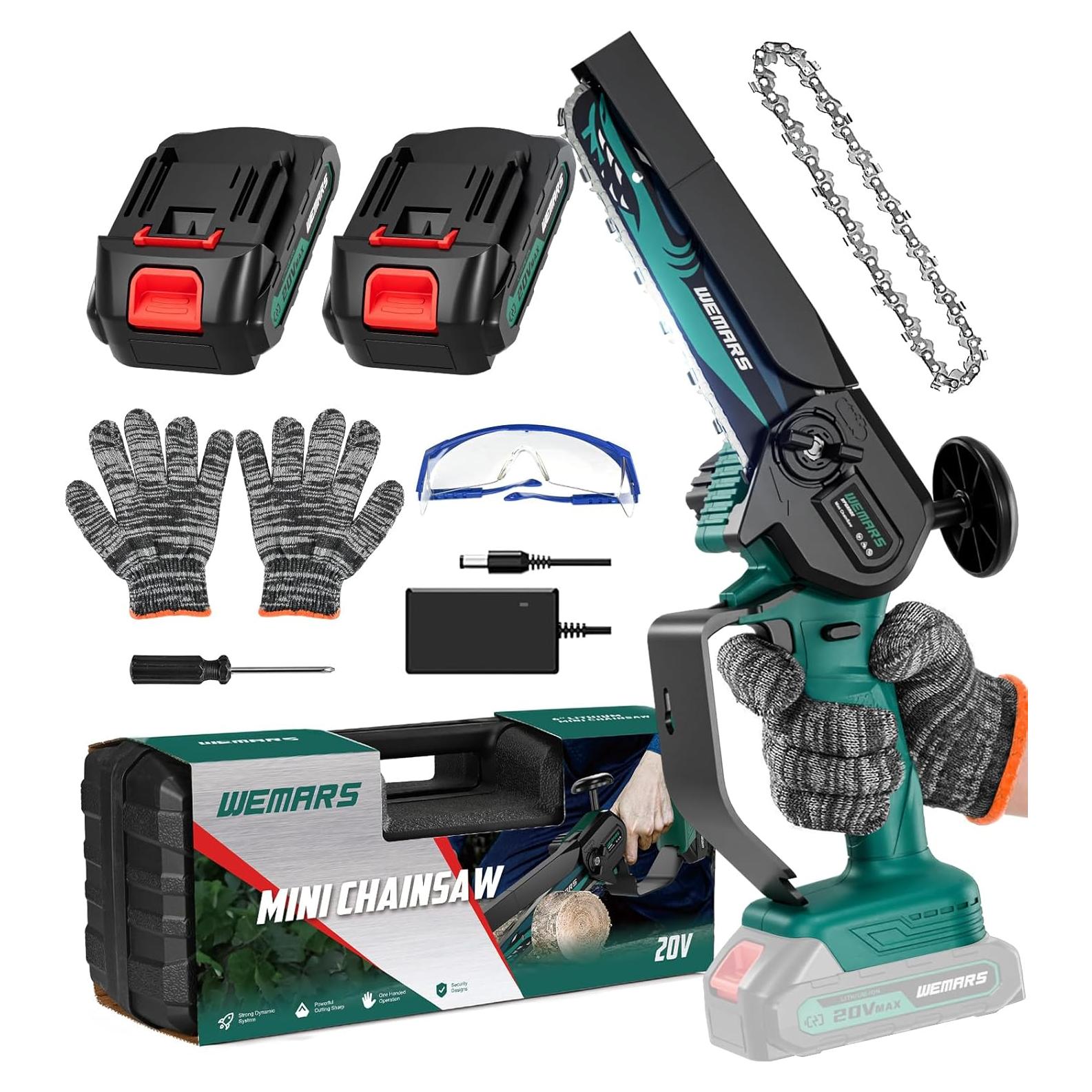 Motosierra eléctrica portátil WEMARS 6" con 2 baterías