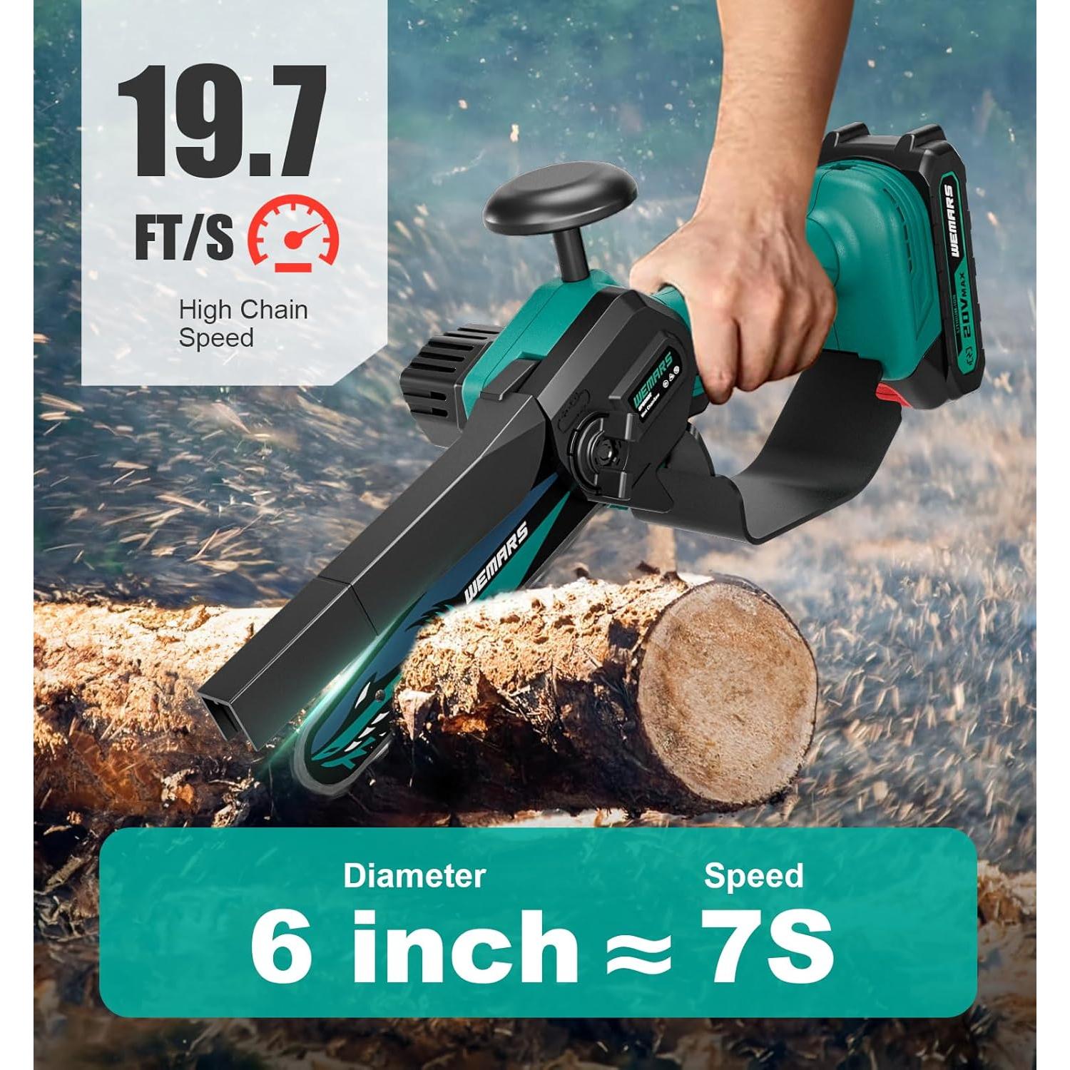 Motosierra eléctrica portátil WEMARS 6" con 2 baterías