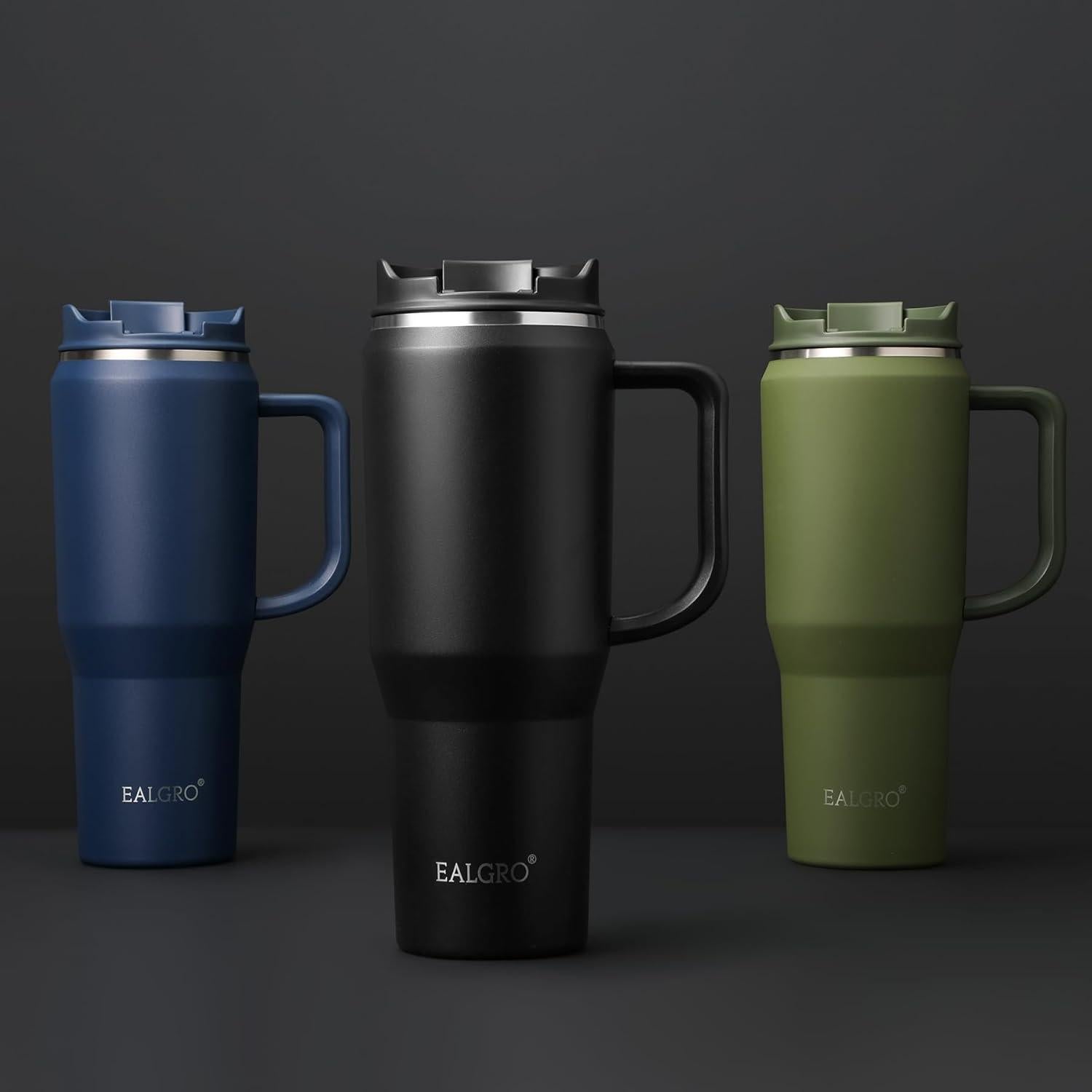 Taza Aislada EALGRO 1.18L con Asa y Tapa 2 en 1 Negra