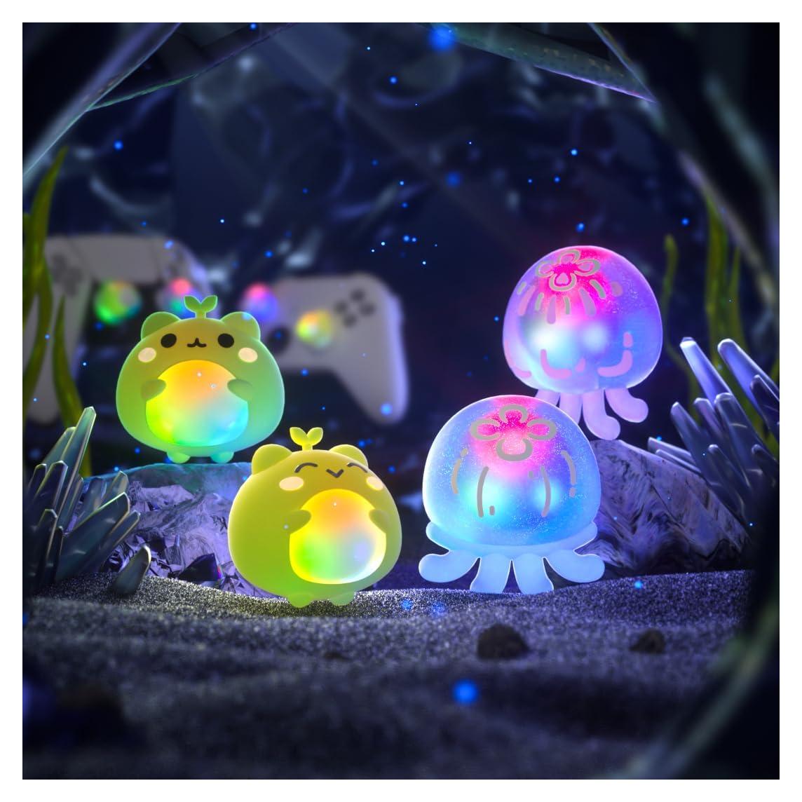 PlayVital Cute Universal Illuminated LED Thumbstick Grips for ps5, for ps4, Thumb Grip Caps for Xbox Series X/S, for Xbox One, Switch Pro, Enhanced Comfort, Joystick Protection