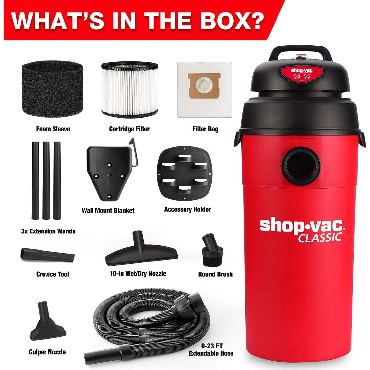 Aspiradora Shop-Vac 5 Galones 5.5 HP Húmeda/Seca Compacta