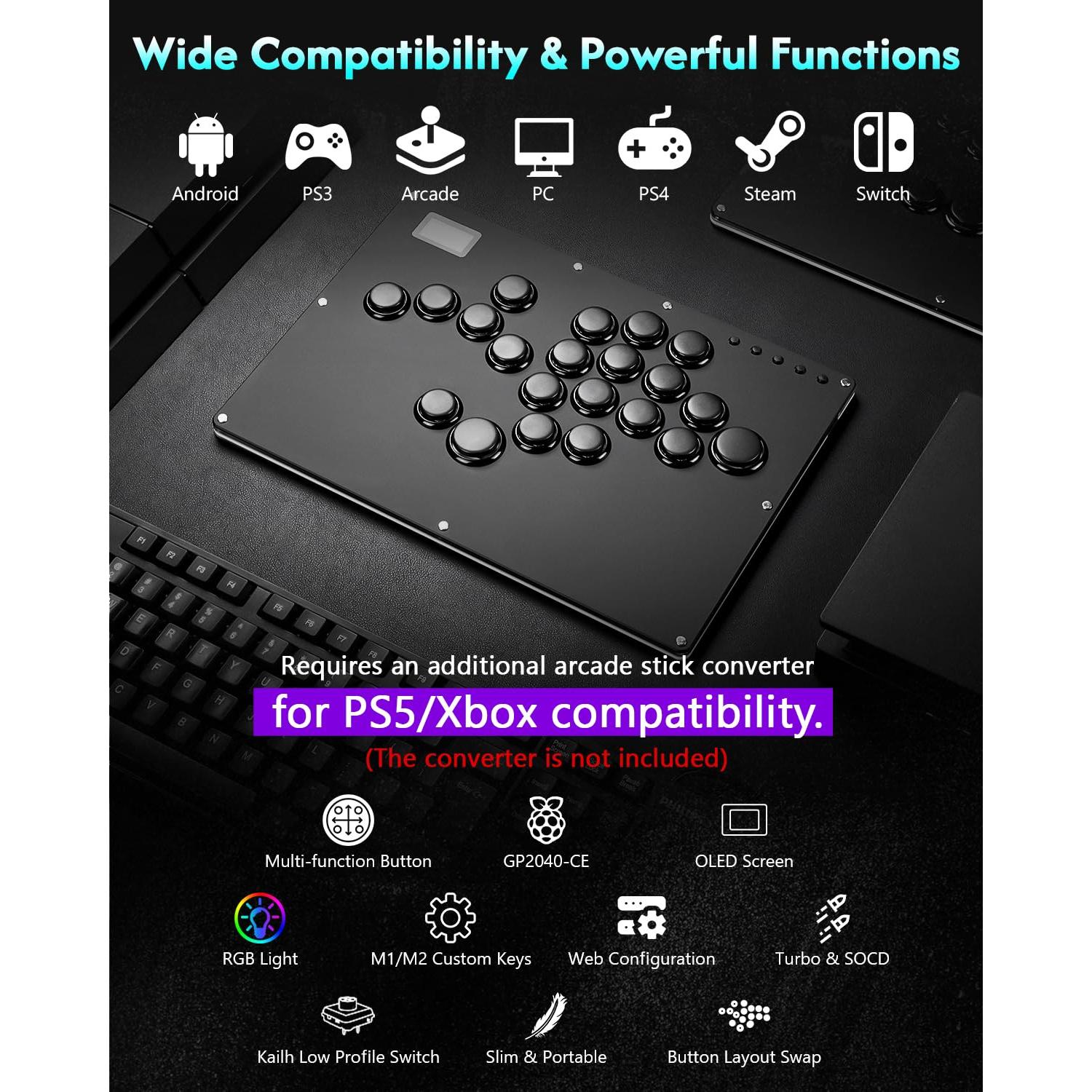 Controlador Arcade GuileKeys GK-21 21 Botones RGB para PS4/PC