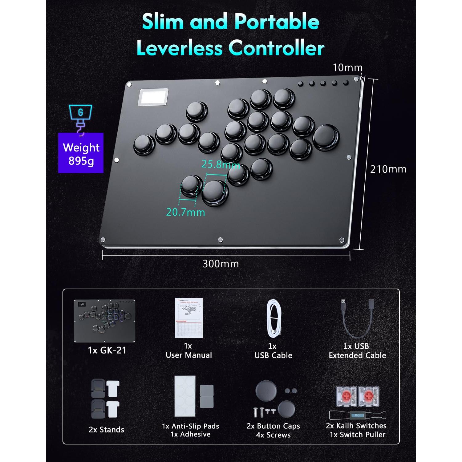 Controlador Arcade GuileKeys GK-21 21 Botones RGB para PS4/PC