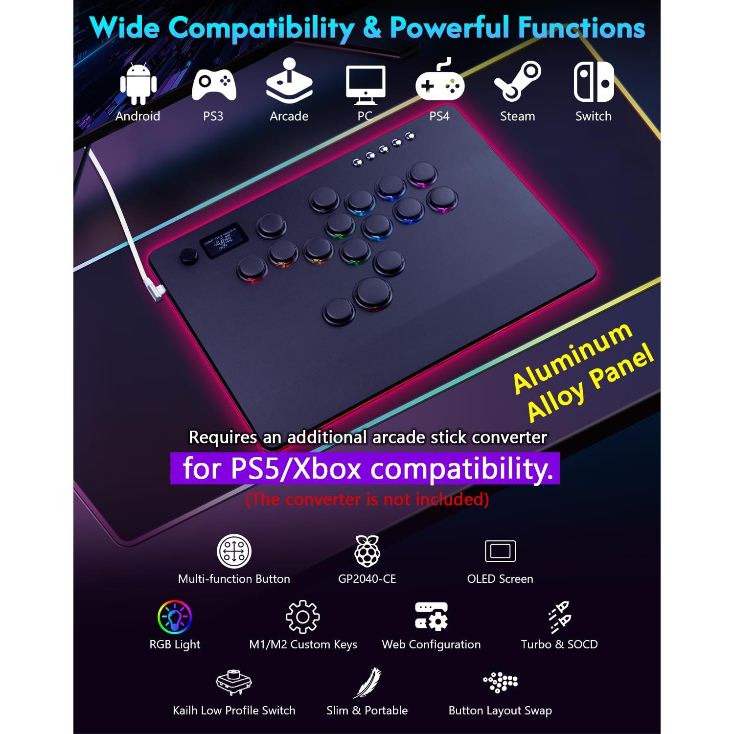 Controlador de Arcade GuileKeys GF-16 con RGB y Turbo