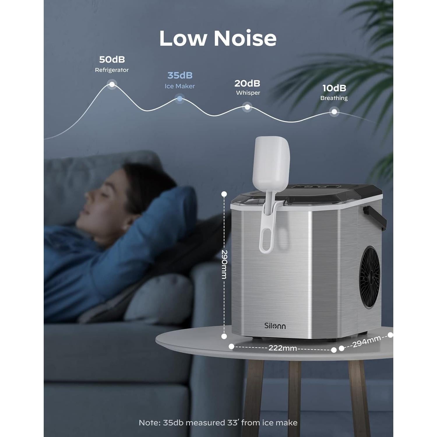 Máquina de Hielo Silonn Portátil Acero Inoxidable 26 lbs/día