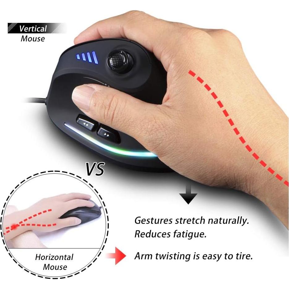 ZLOT Vertical Gaming Mouse,Wired RGB Ergonomic USB Joystick Programmable Laser Gaming Mice,6+1 Design,11 Buttons,1000 Hz Max Polling Rate,10000 Max DPI,Upgraded Version for Computer Gamers,Black