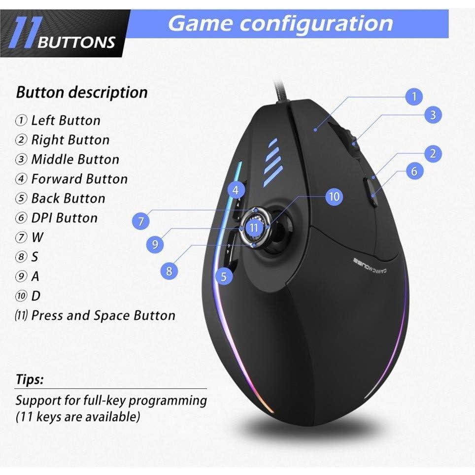 ZLOT Vertical Gaming Mouse,Wired RGB Ergonomic USB Joystick Programmable Laser Gaming Mice,6+1 Design,11 Buttons,1000 Hz Max Polling Rate,10000 Max DPI,Upgraded Version for Computer Gamers,Black