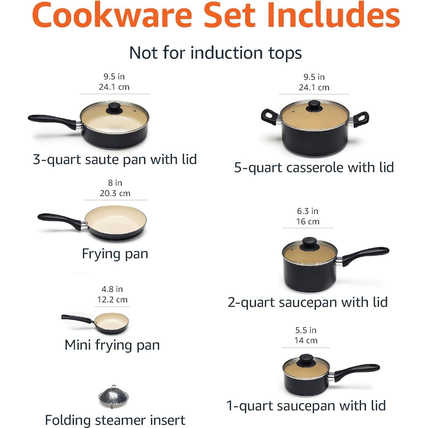 Juego de Ollas y Sartenes Amazon Basics 11 Piezas Cerámica