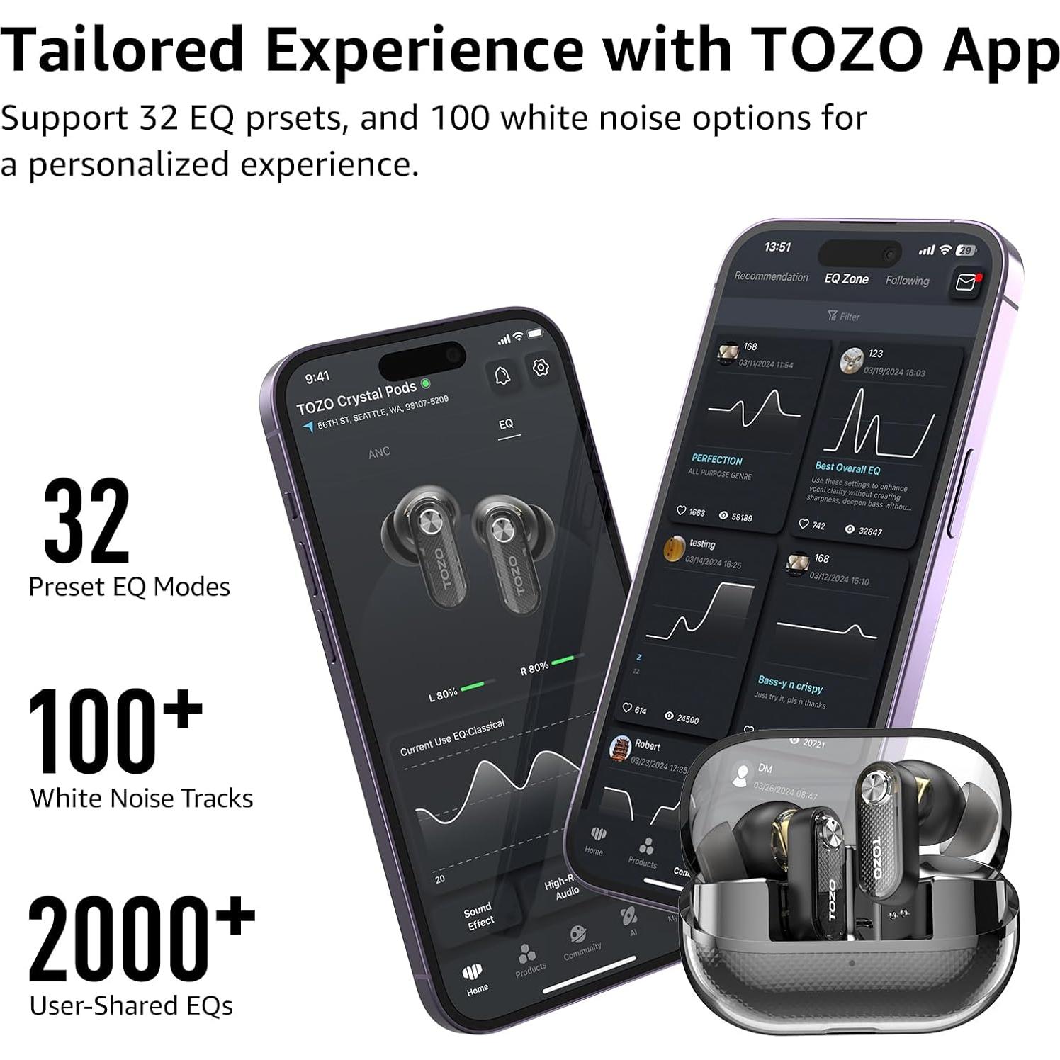 Auriculares Inalámbricos TOZO Crystal Pods 10mm Bluetooth 5.4