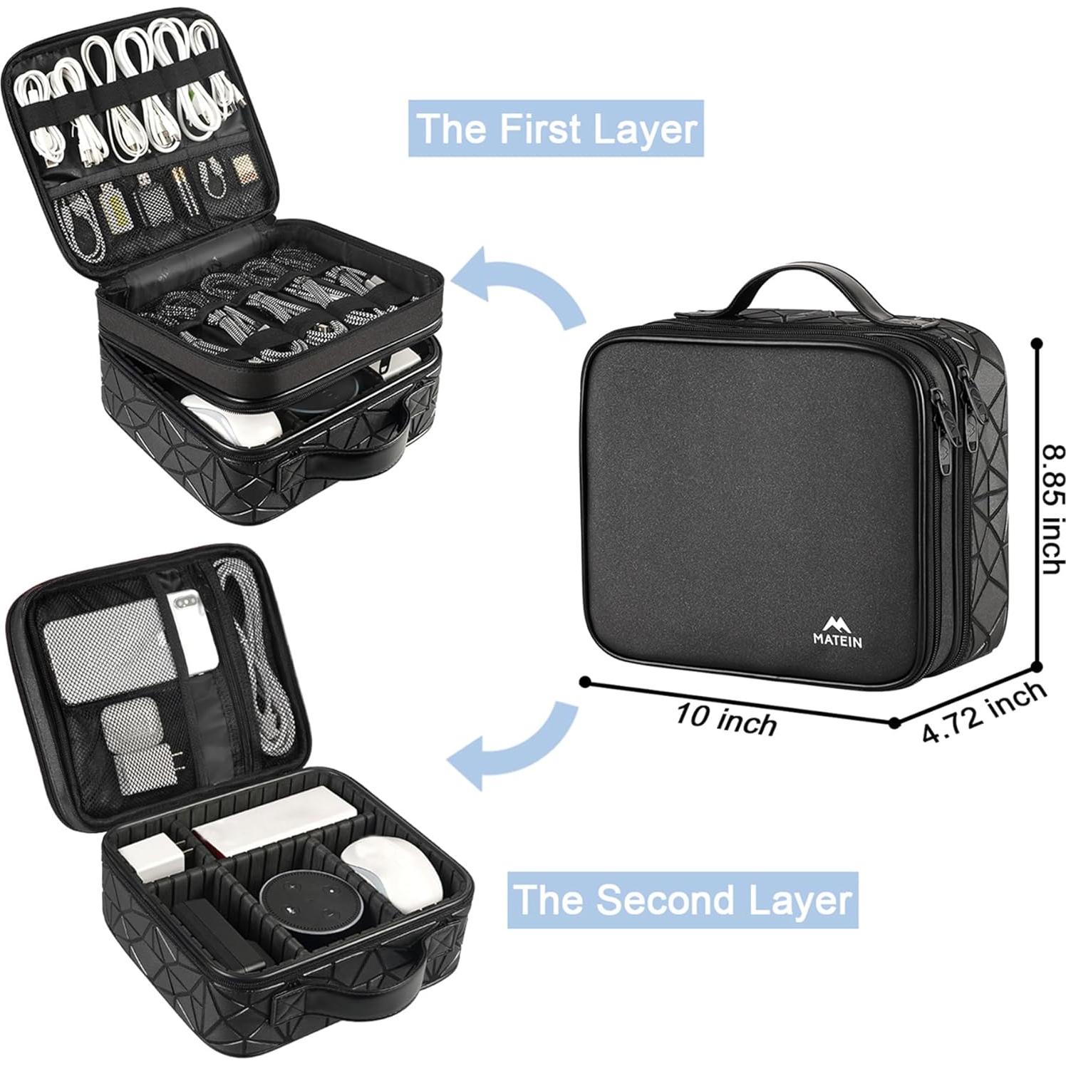 MATEIN Bolsa Organizadora de Cables Doble Capa Negra 25x22cm