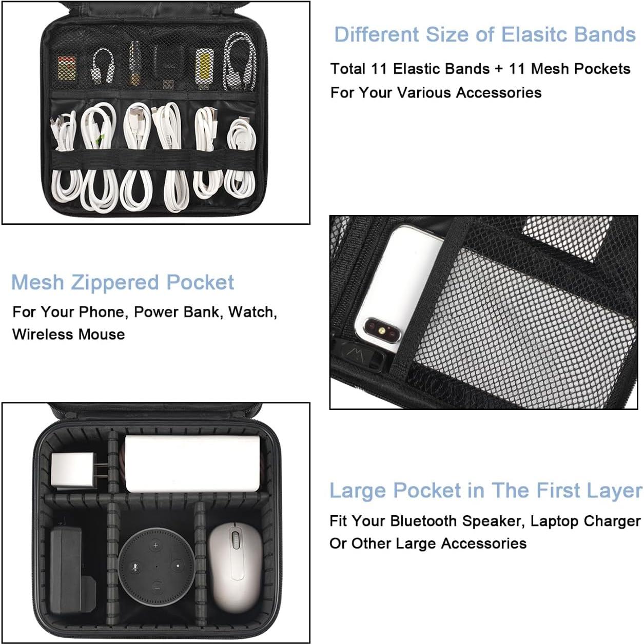 MATEIN Bolsa Organizadora de Cables Doble Capa Negra 25x22cm