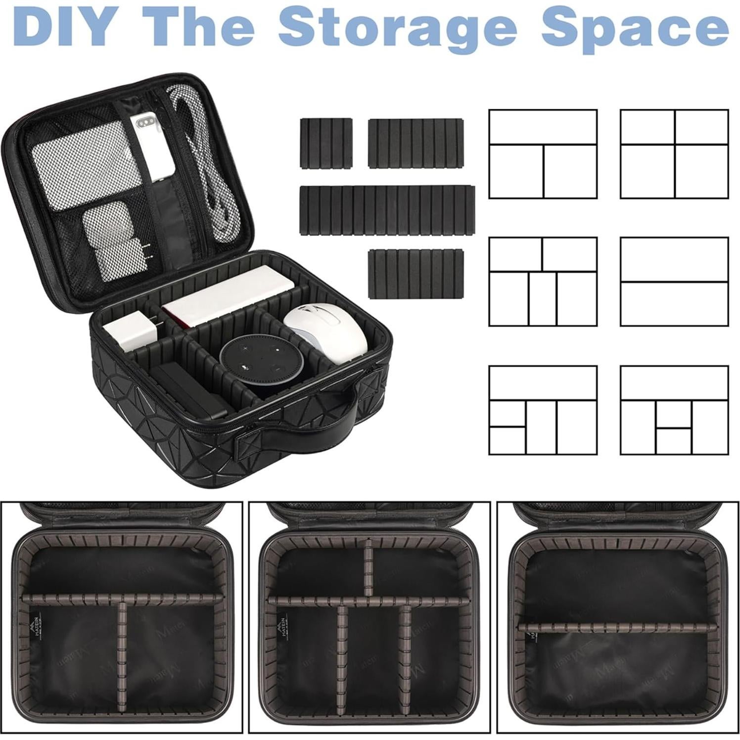 MATEIN Bolsa Organizadora de Cables Doble Capa Negra 25x22cm