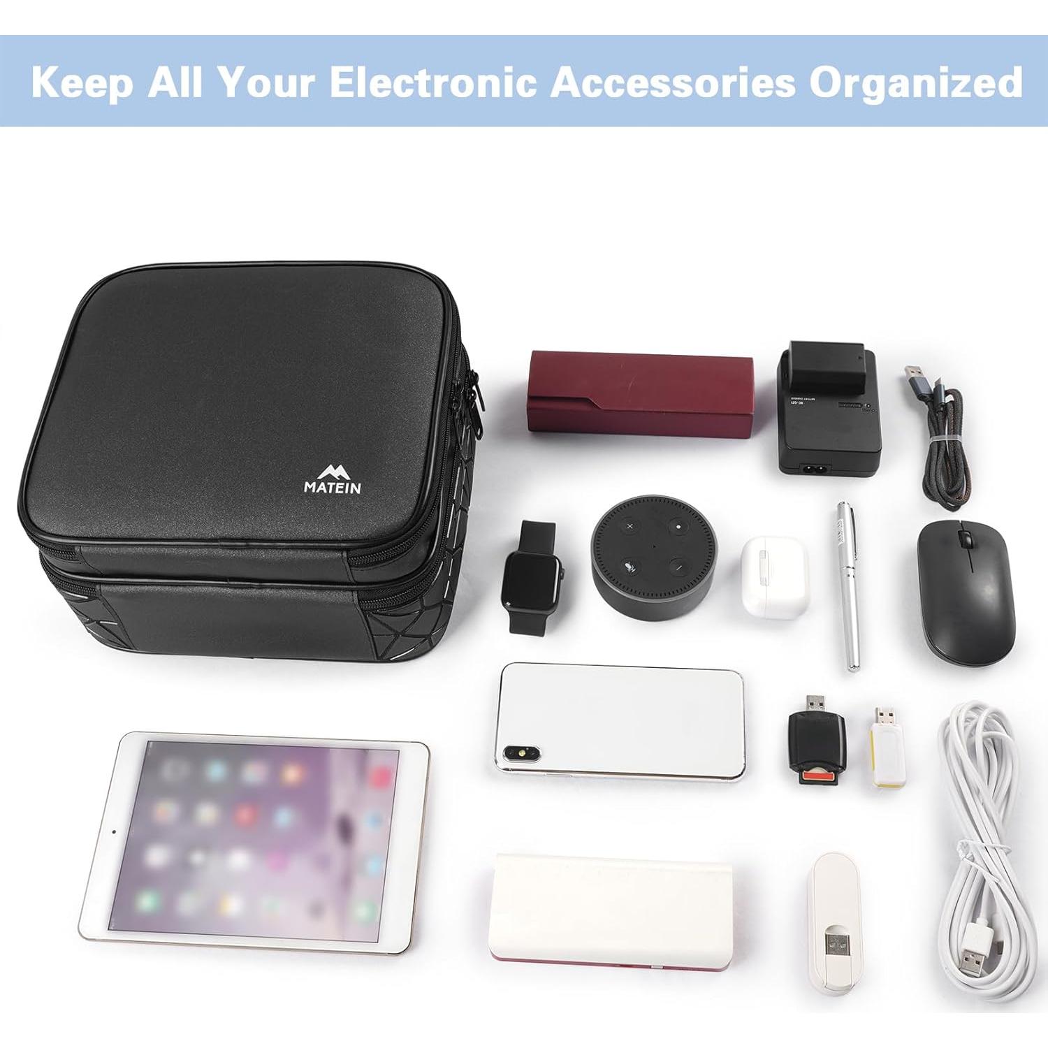 MATEIN Bolsa Organizadora de Cables Doble Capa Negra 25x22cm