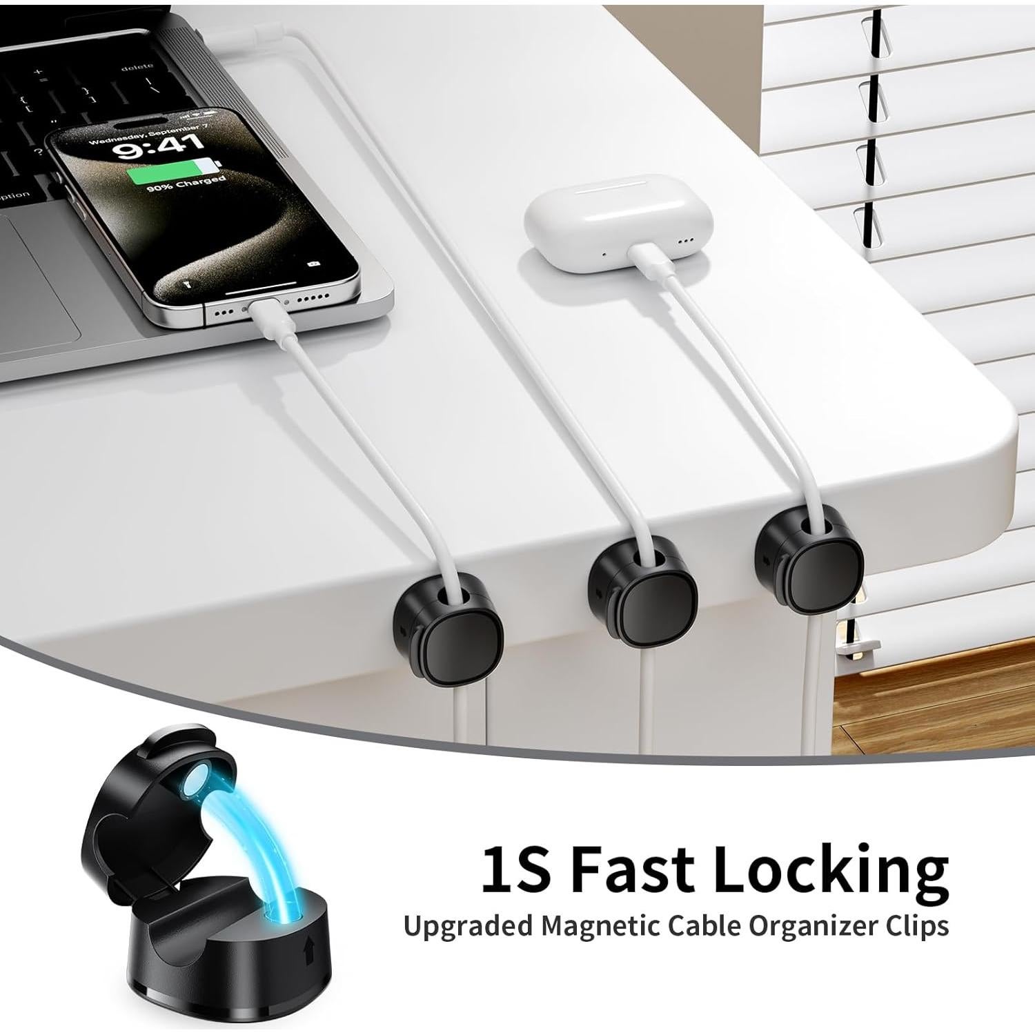 Clip Magnético Organizador de Cables FlyCoco 12 Piezas Negro