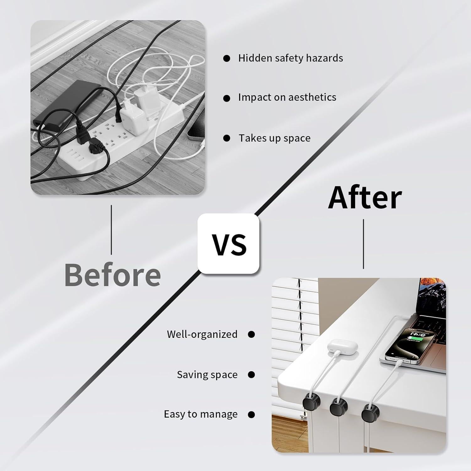 Clip Magnético Organizador de Cables FlyCoco 12 Piezas Negro