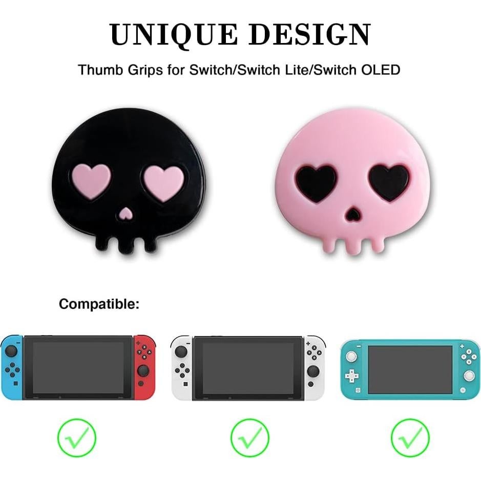 Tapas de Pulgar PERFECTSIGHT Calavera Rosa y Negra para Switch