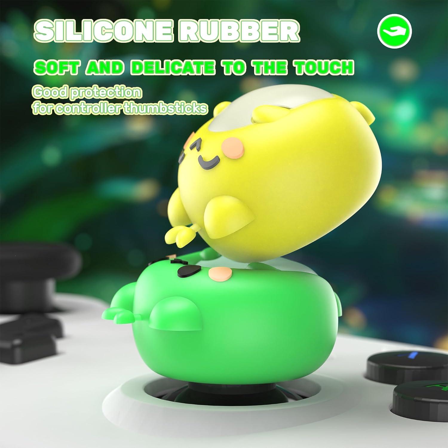 Tapas de Joystick Iluminadas PlayVital para PS5, PS4, Xbox, Switch Pro - Verde Rana y Amarillo