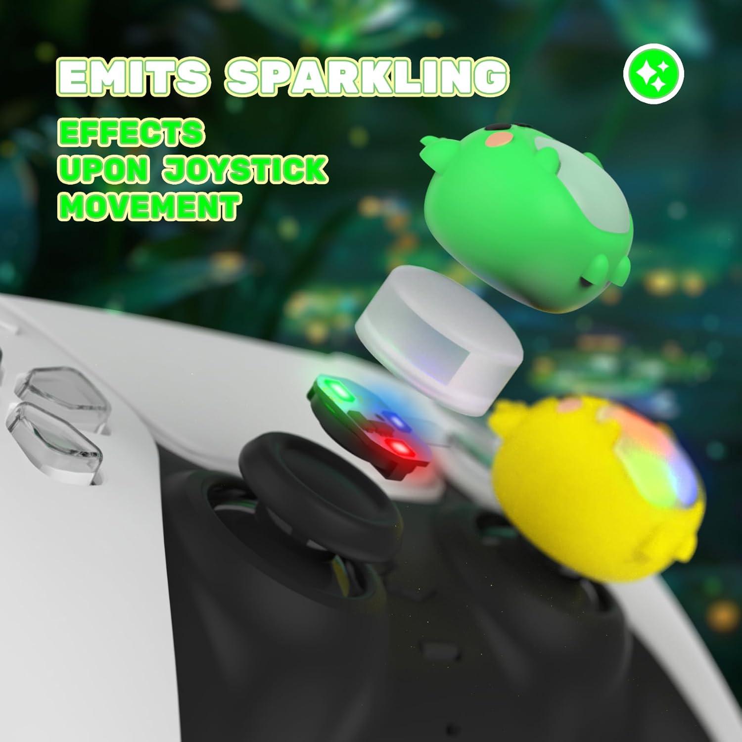 Tapas de Joystick Iluminadas PlayVital para PS5, PS4, Xbox, Switch Pro - Verde Rana y Amarillo