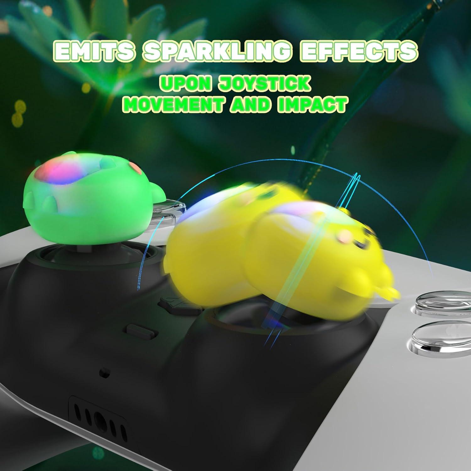 Tapas de Joystick Iluminadas PlayVital para PS5, PS4, Xbox, Switch Pro - Verde Rana y Amarillo