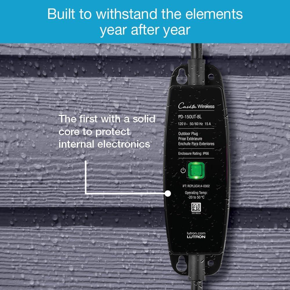 Enchufe Inteligente Exterior Lutron Caseta 15A IP66 Negro