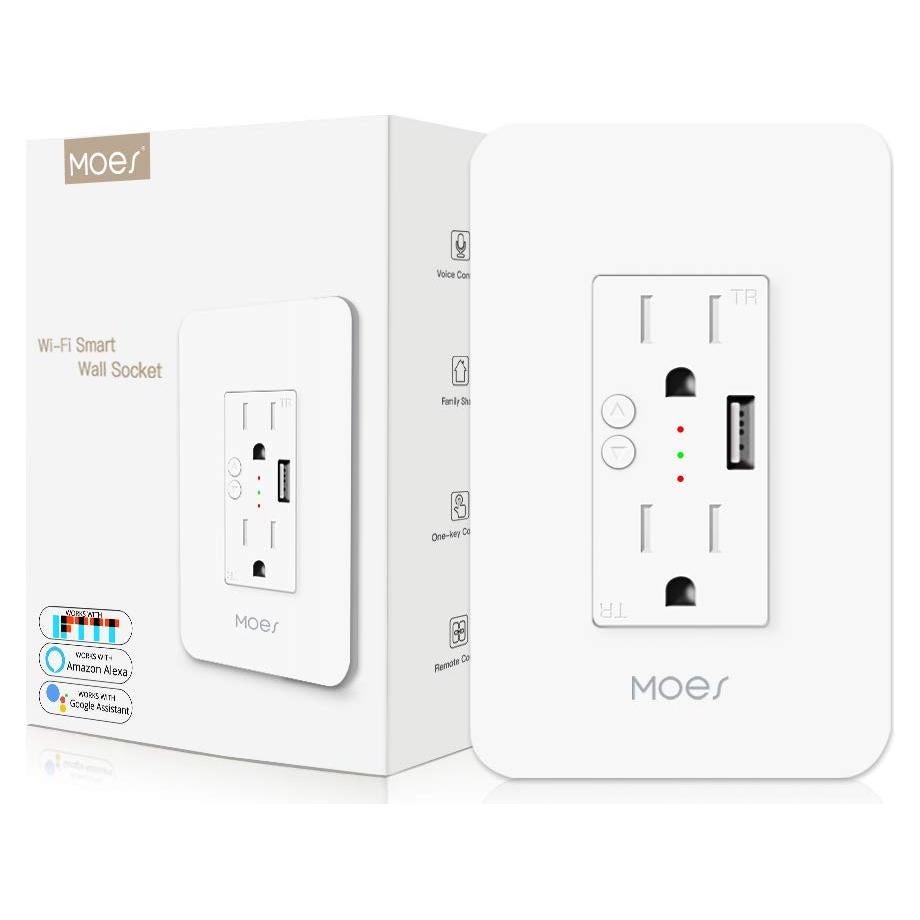 Enchufe Inteligente MOES WiFi 15A 2 en 1 con USB
