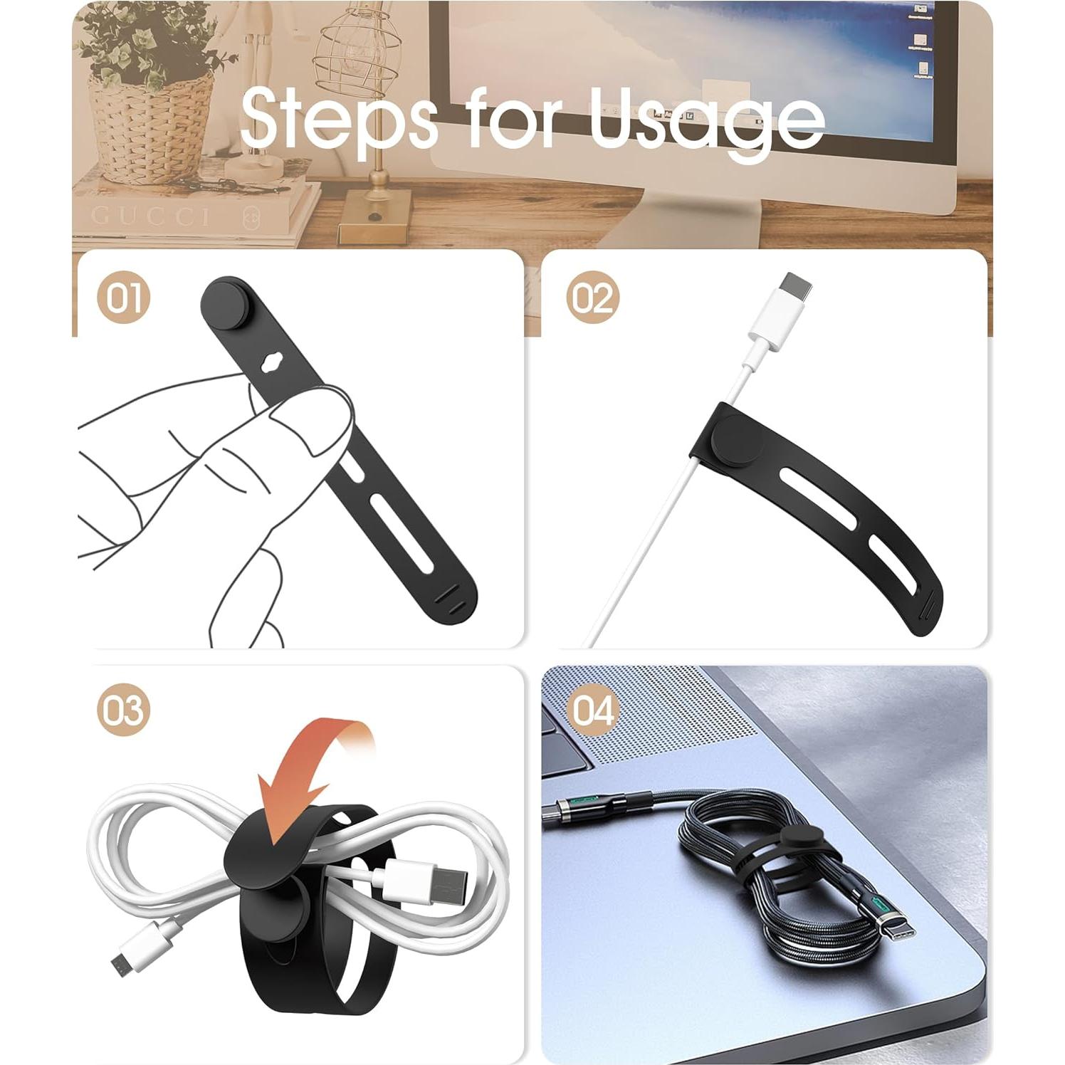 40 Bridas de Cable Nearockle Silicona Ajustables Blancas y Negras