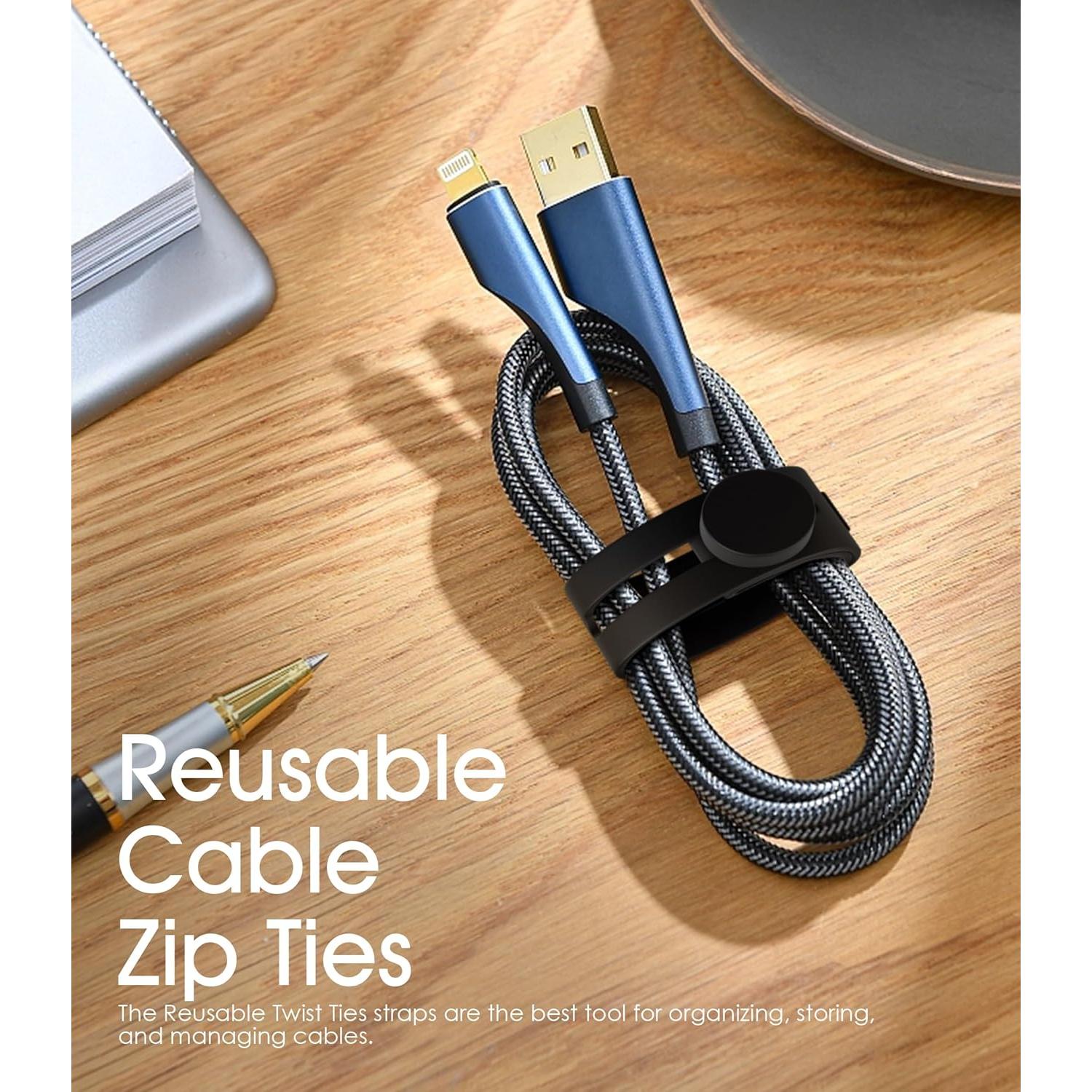 40 Bridas de Cable Nearockle Silicona Ajustables Blancas y Negras