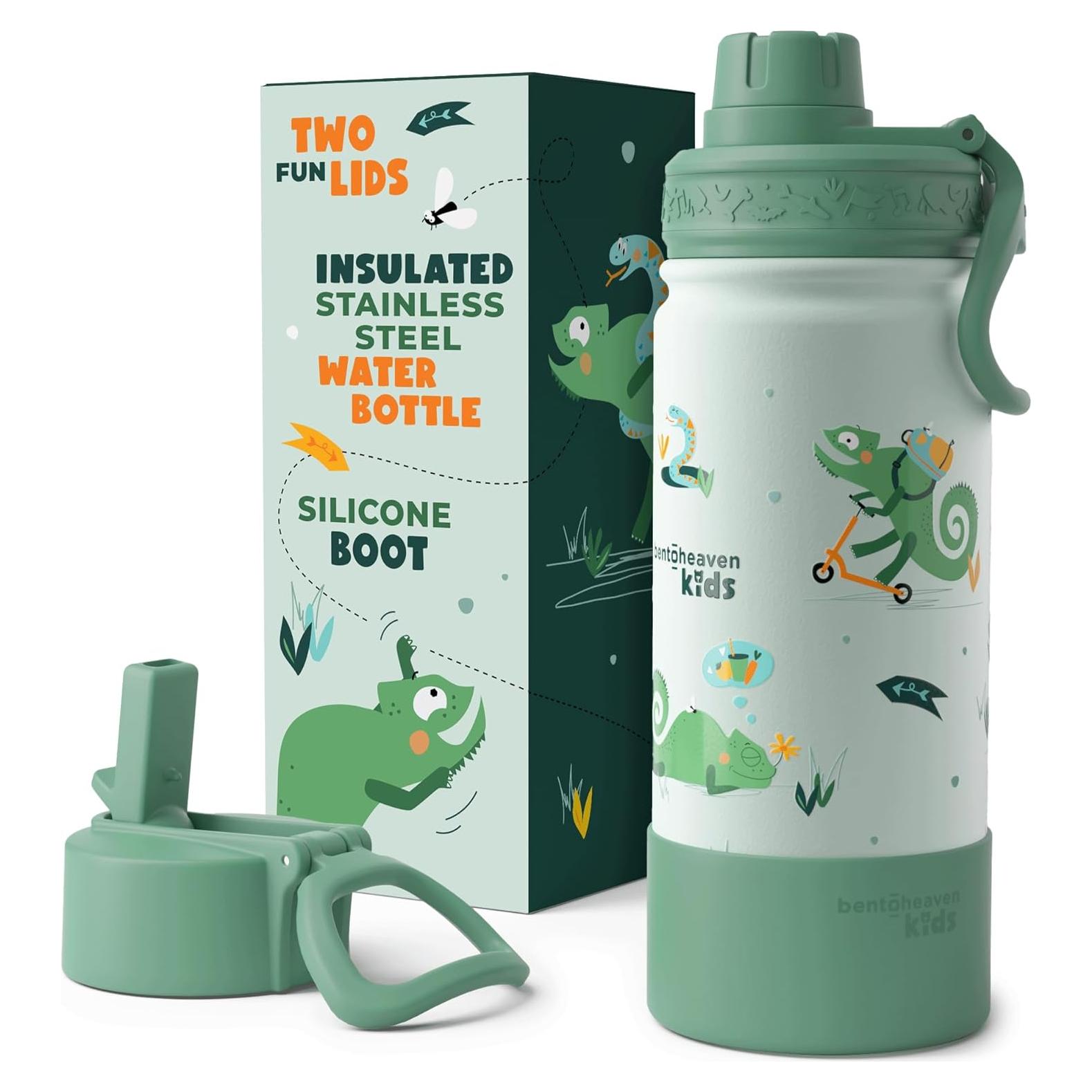 Botella de Agua Bentoheaven 0.5L Niños Verde 2 Tapas
