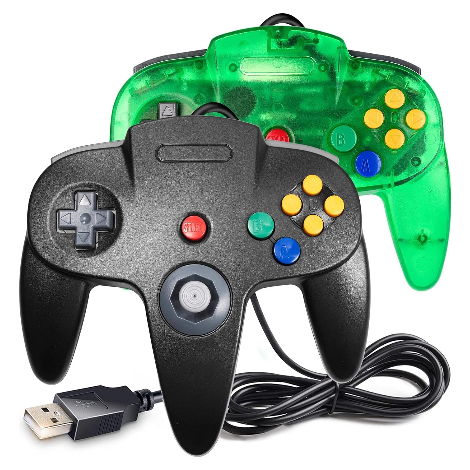 Paquete de 2 Controladores USB N64 Suily Verde/Negro 1.80m