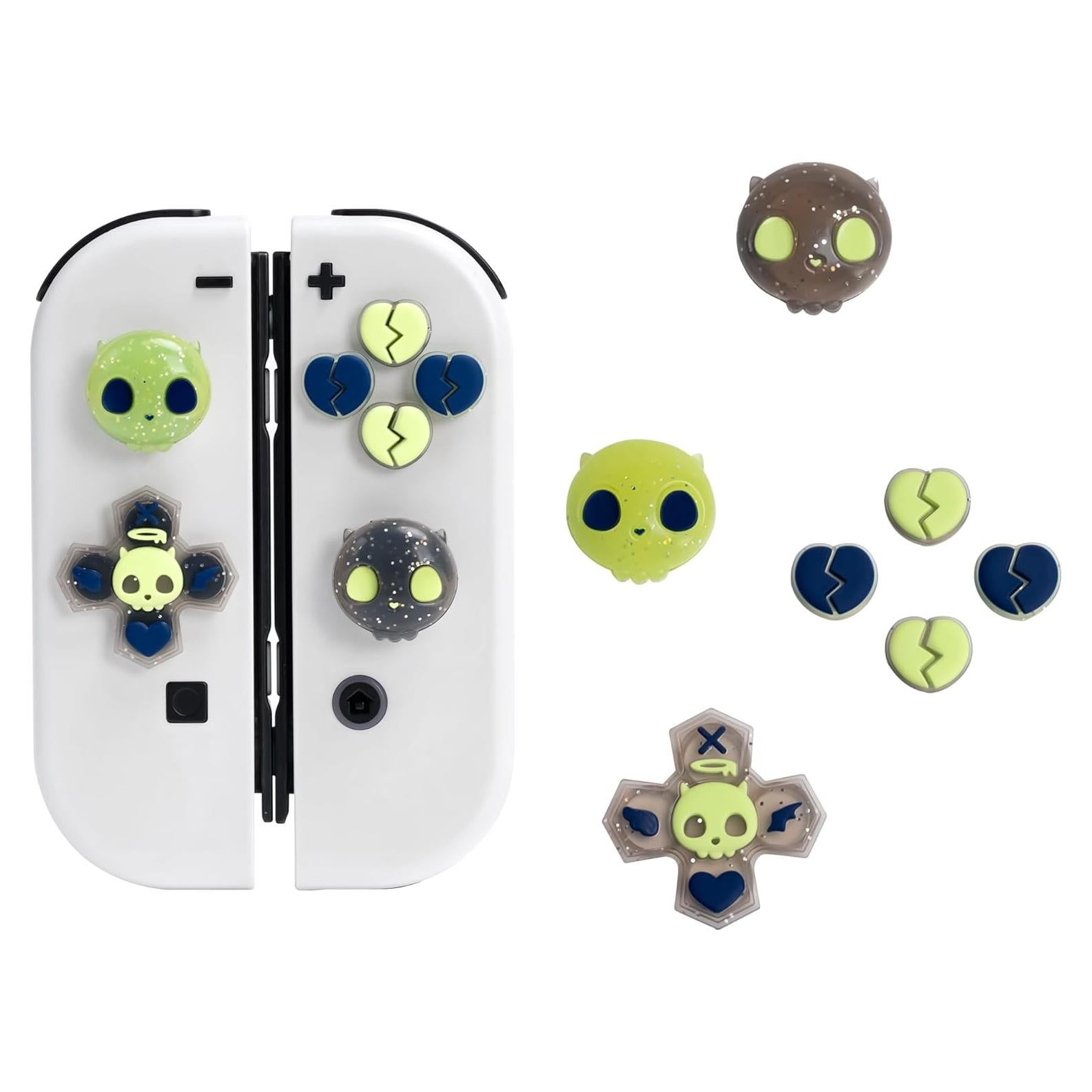 Tapas de Botones D-Pad GeekShare para Switch - Calavera Verde