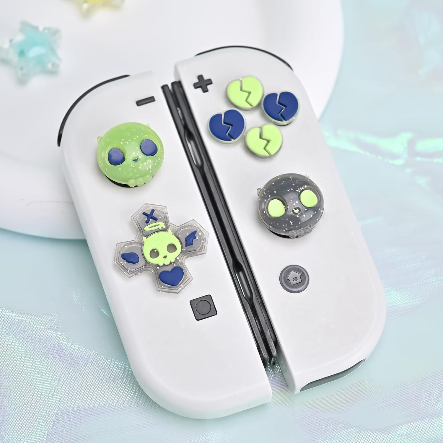 Tapas de Botones D-Pad GeekShare para Switch - Calavera Verde