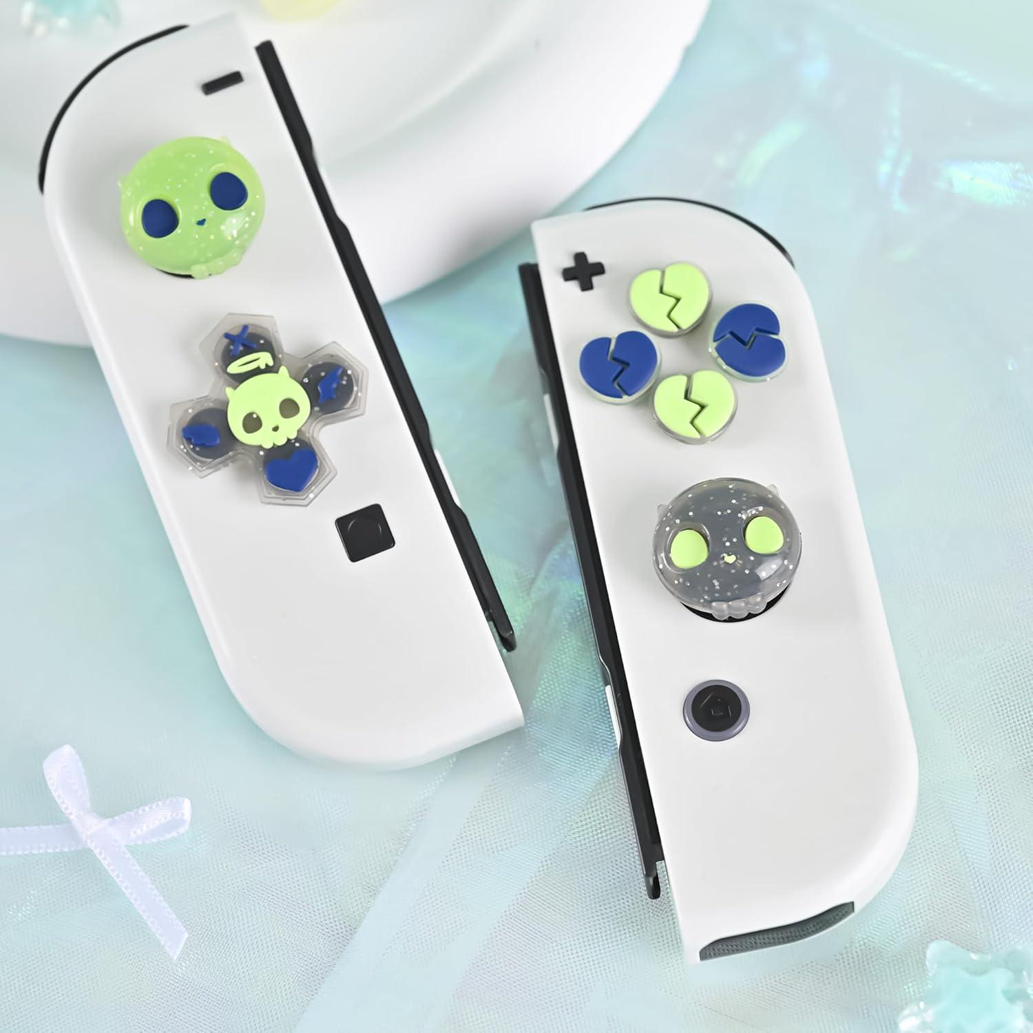 Tapas de Botones D-Pad GeekShare para Switch - Calavera Verde
