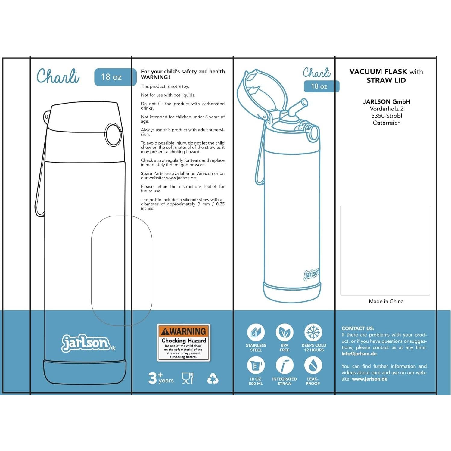 Botella de Agua Jarlson CHARLI 350 ml con Popote Astronauta