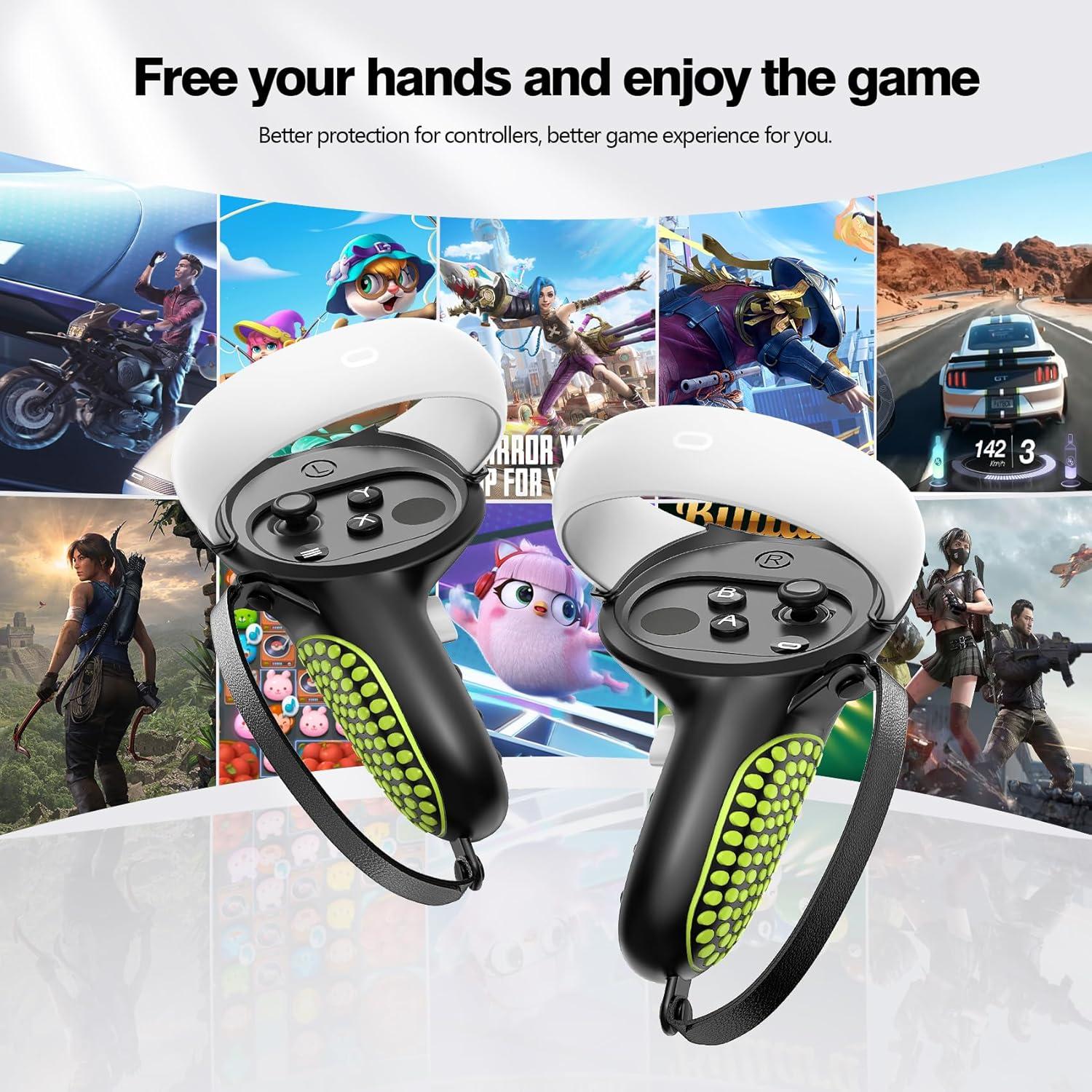 Agarraderas AMZDM para Controladores Meta Quest 2 VR Negro y Verde