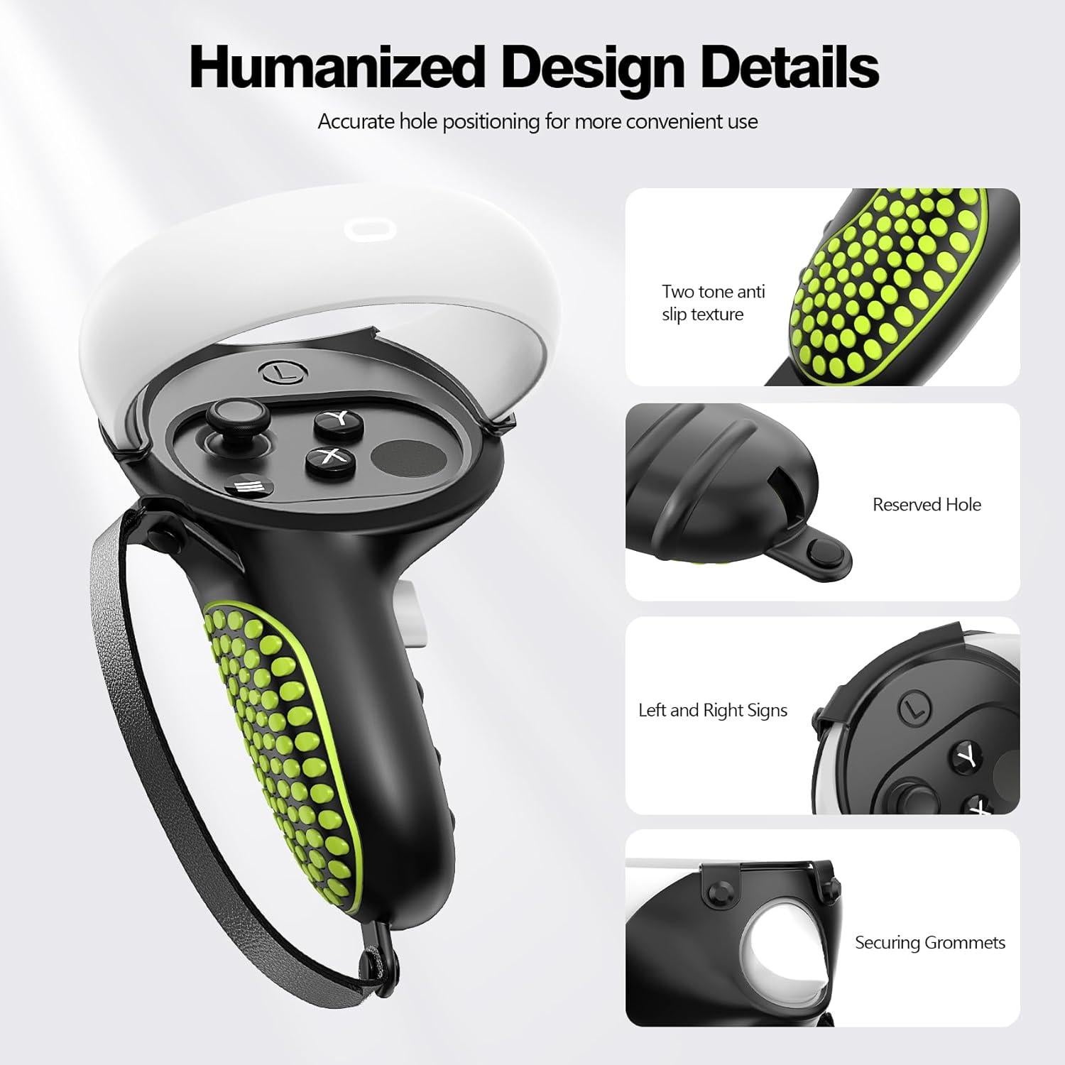 Agarraderas AMZDM para Controladores Meta Quest 2 VR Negro y Verde