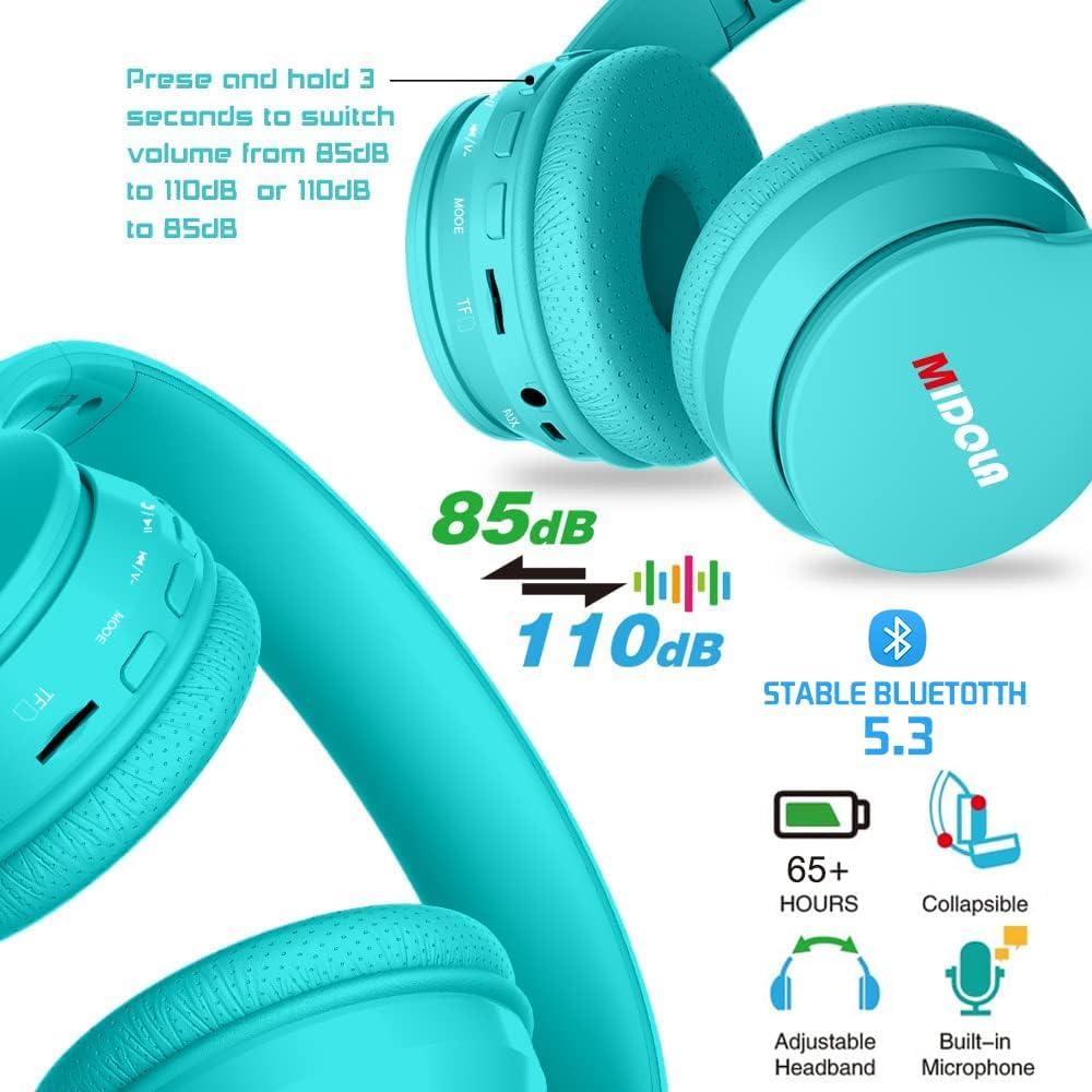 Auriculares Bluetooth MIDOLA Niños Plegables 85dB Turquesa