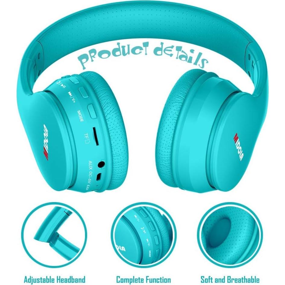 Auriculares Bluetooth MIDOLA Niños Plegables 85dB Turquesa