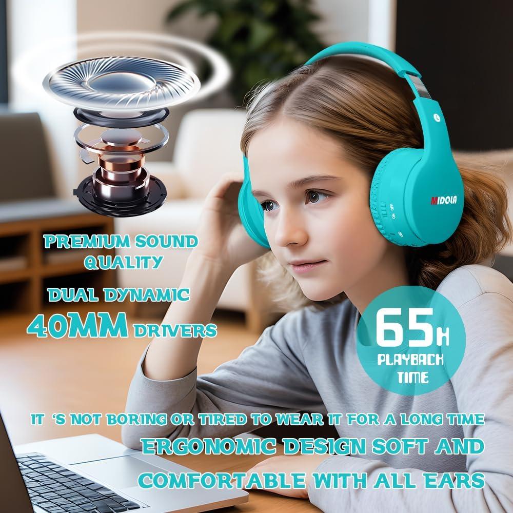Auriculares Bluetooth MIDOLA Niños Plegables 85dB Turquesa