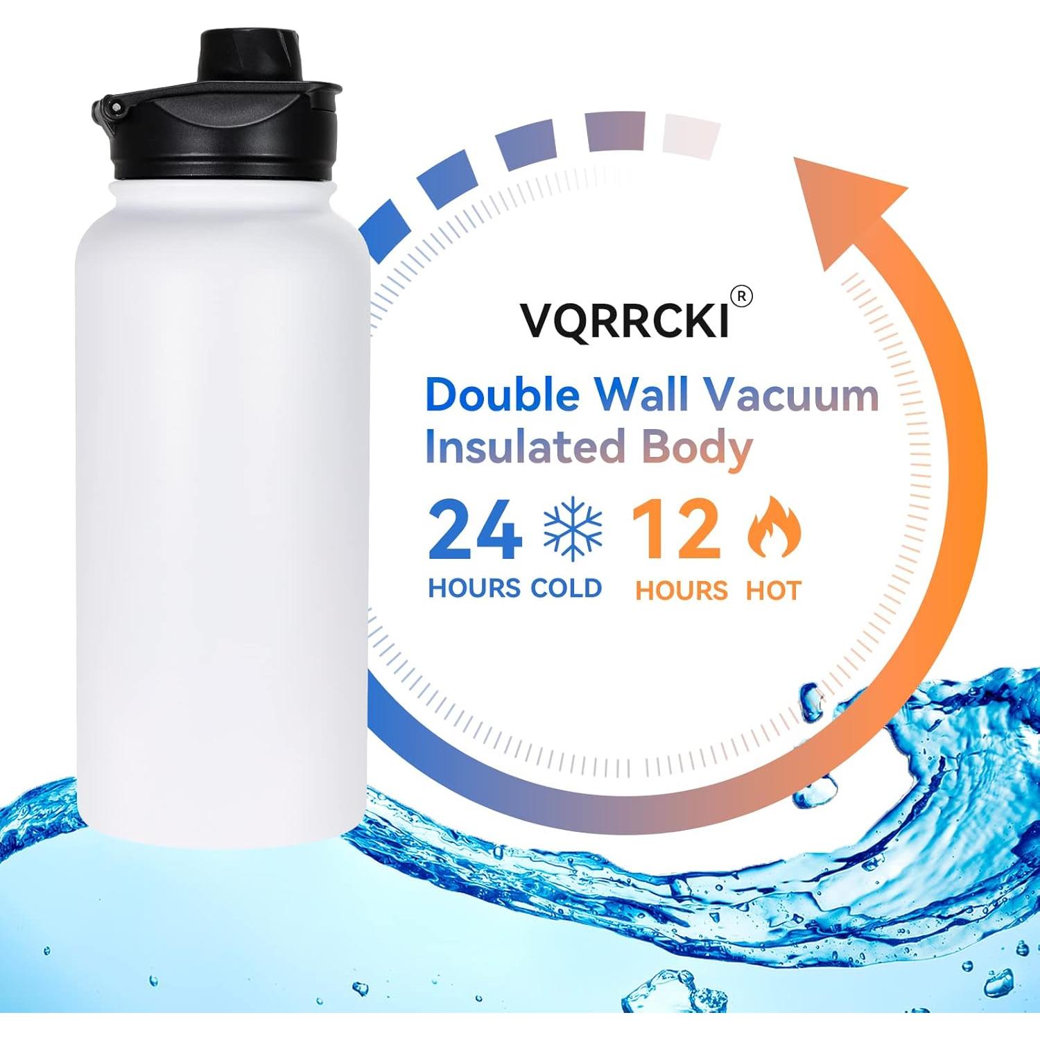 Botella de Agua Aislada VQRRCKI 0.95L Doble Pared Blanca