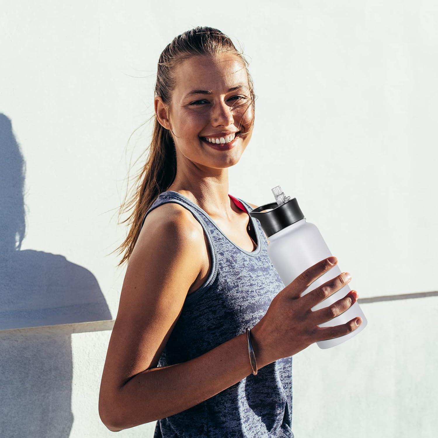 Botella de Agua Aislada VQRRCKI 0.95L Doble Pared Blanca